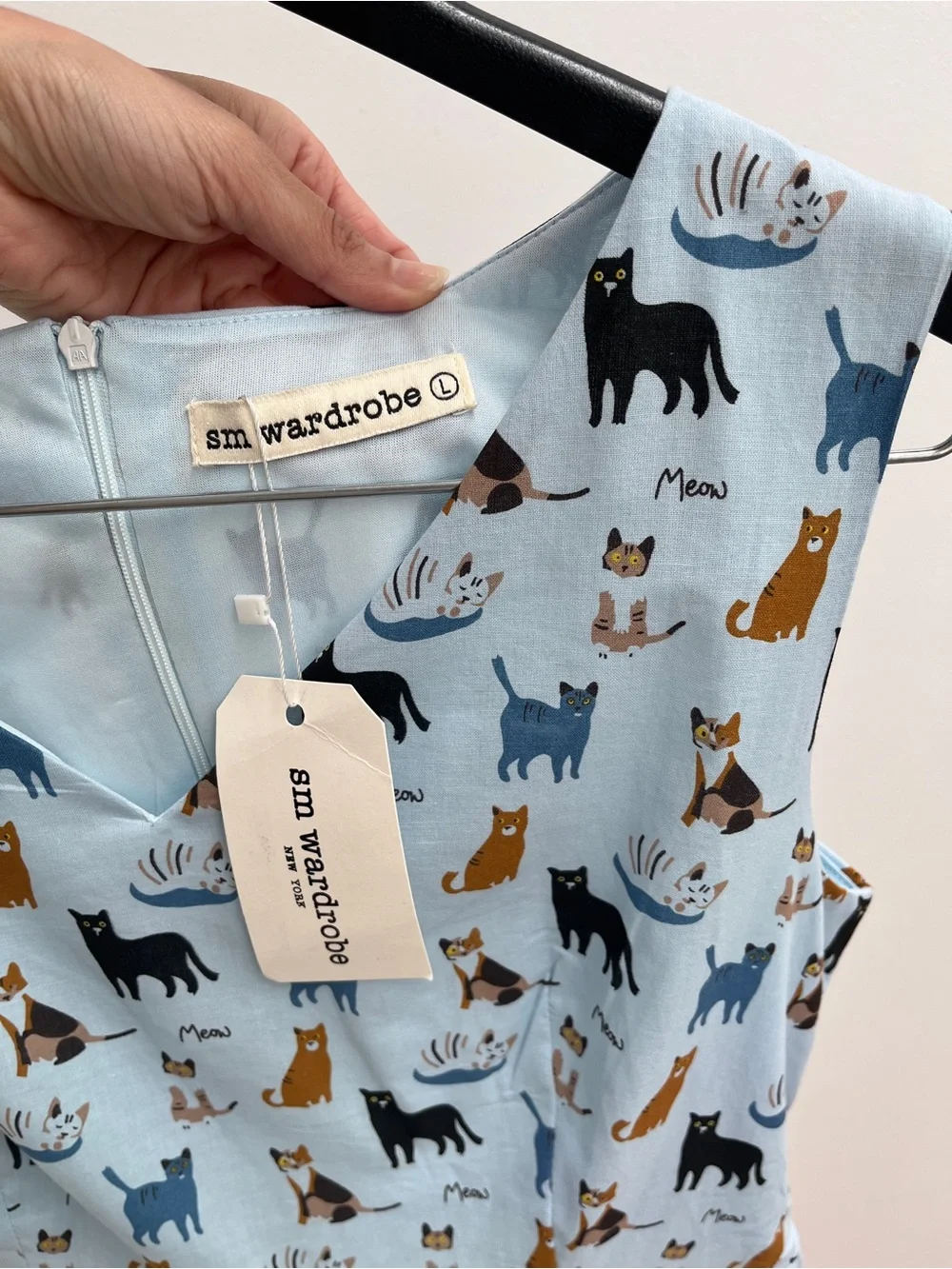 SM Wardrobe cat dress L meow print pockets NWT whimsical quirky playful - Picture 5 of 11